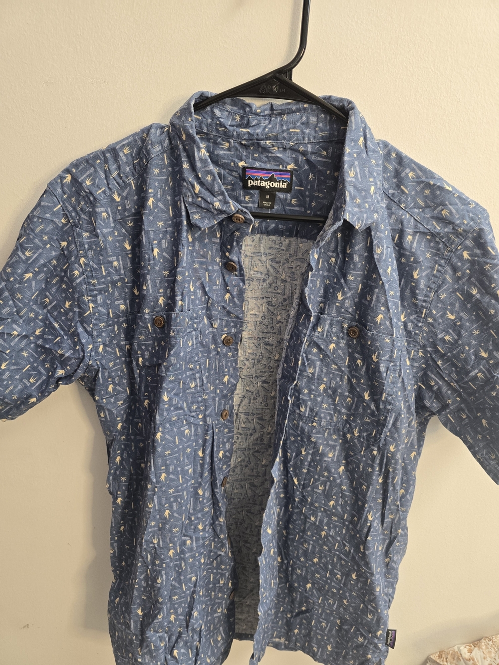 Patagonia Light Blue Short-Sleeve Printed Button-Down Shirt